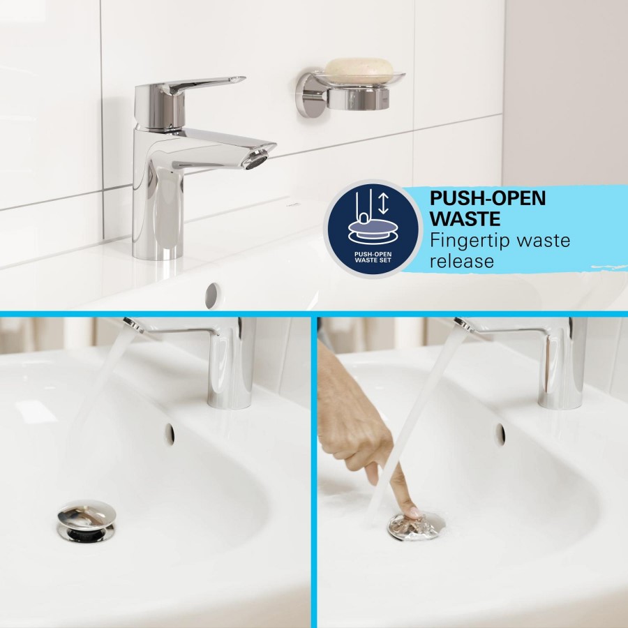 Grohe Start SilkMove EnergySaving Cloakroom Mono Basin Mixer Tap with Waste - Matt Black