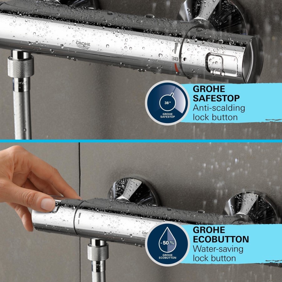 GROHE QuickFix Chrome Precision Start Thermostatic Shower Mixer