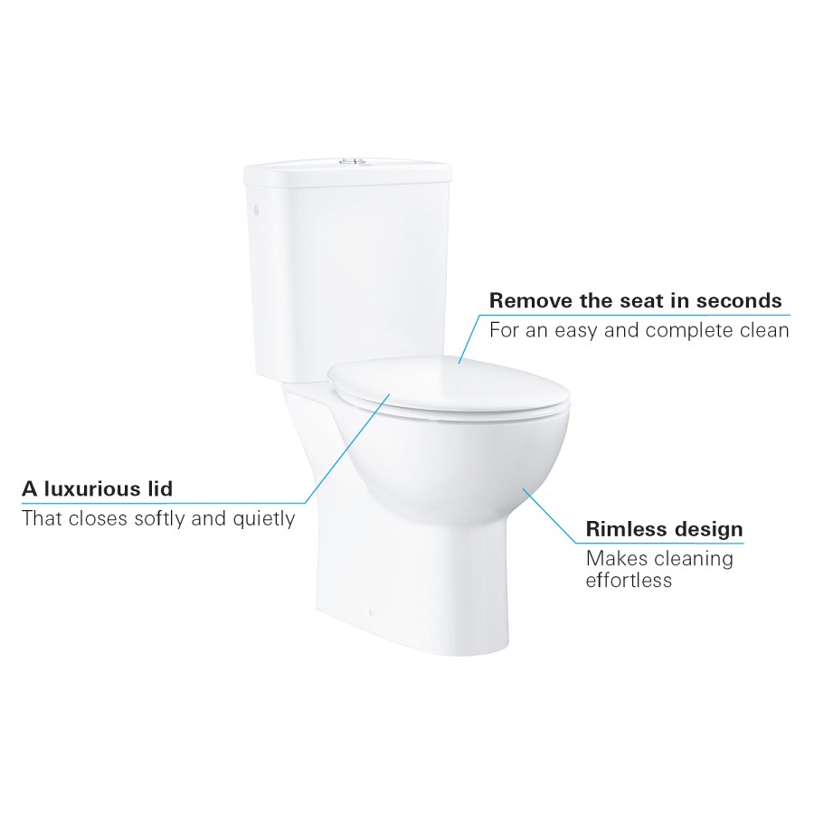 Close Coupled Rimless Toilet with Soft Close Seat - Grohe Bau Closed Back
