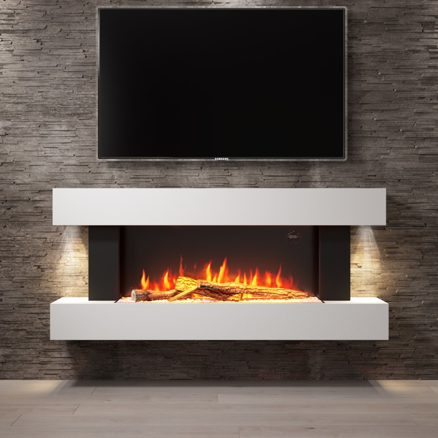 ALMOST PERFECT - White Wall Mounted Electric Fireplace Suite with LED Lights - Amberglo