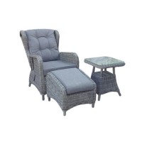 ONLY OPENED - Grey Rattan Garden Sun Lounger with Table and Footstool - Aspen