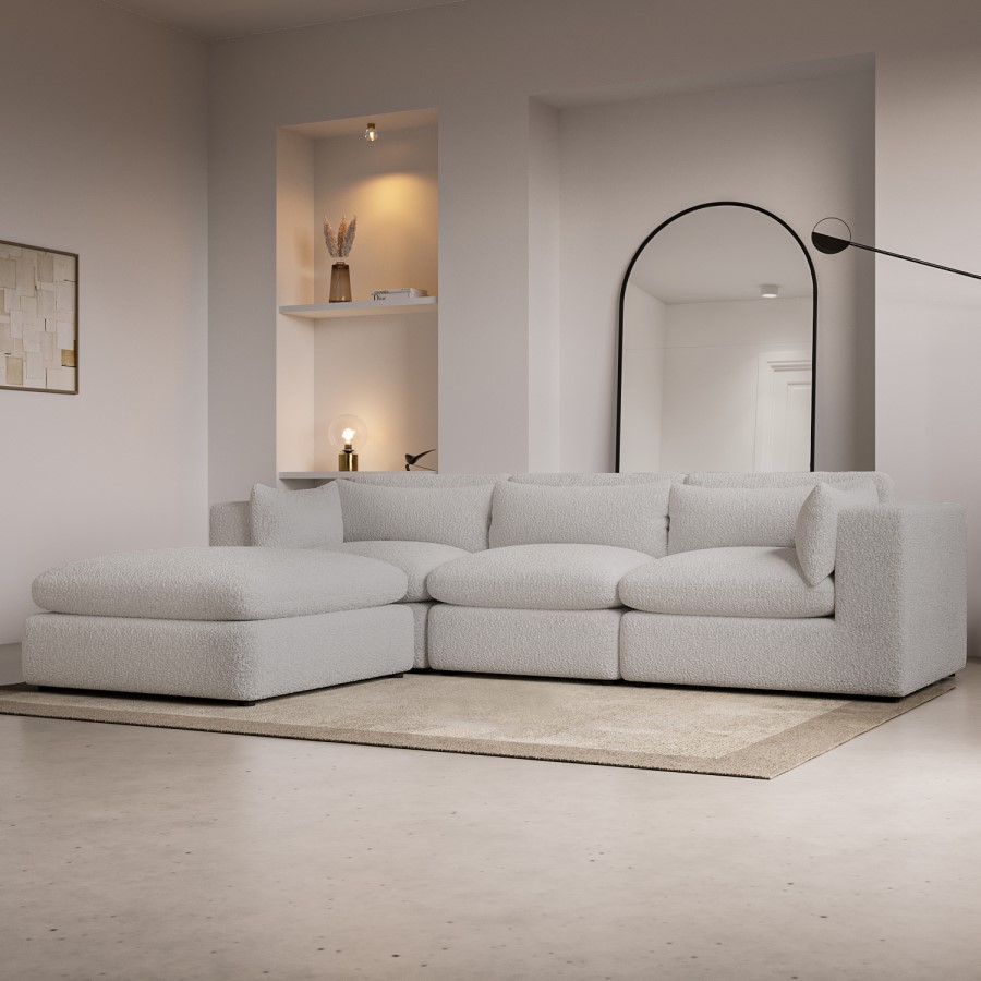 ONLY OPENED - Beige Boucle 4 Seater Modular Sofa - Hudson