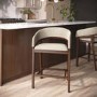 ONLY OPENED - Walnut & Beige Upholstered Curved Kitchen Stool with Back - Owen
