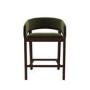 ONLY OPENED - Walnut & Olive Green Velvet Curved Kitchen Stool with Back - Owen