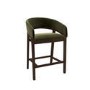 ONLY OPENED - Walnut & Olive Green Velvet Curved Kitchen Stool with Back - Owen