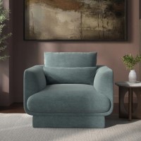 ONLY OPENED - Blue Chenille Armchair with Cushion - Ramses 