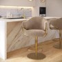 ONLY OPENED - Beige Velvet Adjustable Swivel Bar Stool with Gold Base - Ronnie