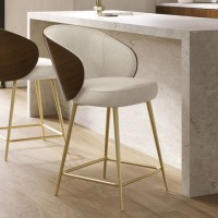 ONLY OPENED - Beige Upholstered Kitchen Stool with Wooden Back - Tori
