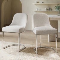 ALMOST PERFECT - Set of 2 Beige Boucle Dining Chairs with Chrome Legs - Callie