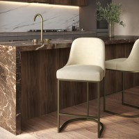 ALMOST PERFECT - Beige Upholstered Kitchen Stool with Brass Legs - Callie