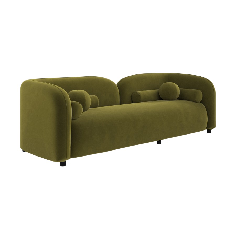 ALMOST PERFECT - Olive Green Velvet Curved 3 Seater Cloud Sofa - Elma