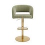 ALMOST PERFECT - Curved Sage Green Velvet Adjustable Swivel Bar Stool with Gold Metal Base - Runa