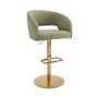 ALMOST PERFECT - Curved Sage Green Velvet Adjustable Swivel Bar Stool with Gold Metal Base - Runa