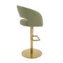 ALMOST PERFECT - Curved Sage Green Velvet Adjustable Swivel Bar Stool with Gold Metal Base - Runa