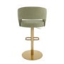 ALMOST PERFECT - Curved Sage Green Velvet Adjustable Swivel Bar Stool with Gold Metal Base - Runa