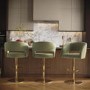 ALMOST PERFECT - Curved Sage Green Velvet Adjustable Swivel Bar Stool with Gold Metal Base - Runa