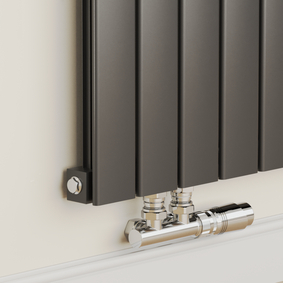 Eco Eleganza Midnight Black Horizontal Flat Aluminium Middle Connection Radiator 600x750mm Single Panel 2302 BTU