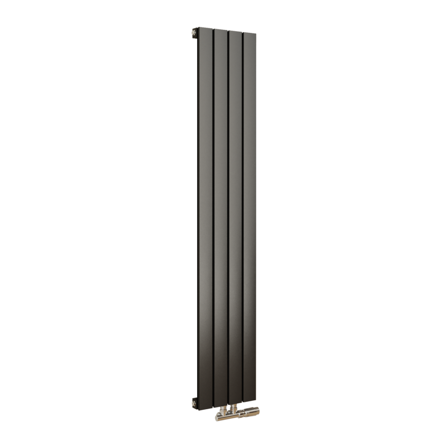 Eco Eleganza Midnight Black Vertical Flat Aluminium Middle Connection Radiator 1600x300mm Single Panel 2036 BTU