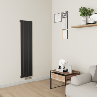 Eco Eleganza Midnight Black Vertical Flat Aluminium Middle Connection Radiator 1600x375mm Single Panel 2546 BTU