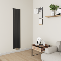 Eco Eleganza Midnight Black Vertical Flat Aluminium Middle Connection Radiator 1800x375mm Single Panel 2823 BTU
