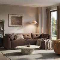 Brown Fabric 4 Seater Right Hand Chaise L-Shape Corner Sofa - Arden