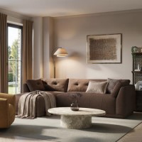 Brown Fabric 4 Seater Left-Hand Chaise L-Shape Corner Sofa - Arden