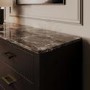 Wide Dark Wood 6 Drawer Chest of Drawers with Marble Top - Alessio