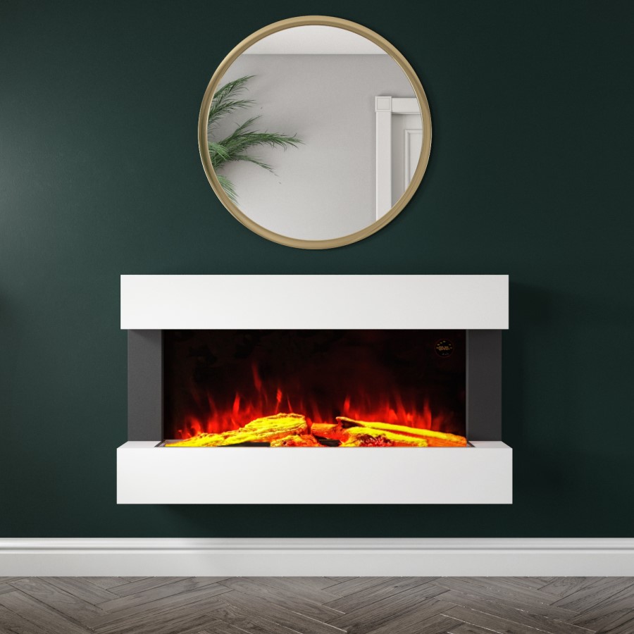ALMOST PERFECT - White Wall Mounted Electric Fireplace Suite - 39 Inch - Amberglo