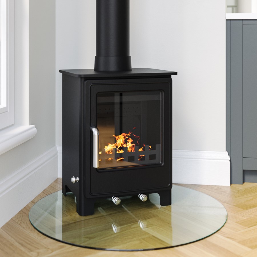 Cast Iron 5kW Log Burning Multi-Fuel Stove in Black - AmberGlo