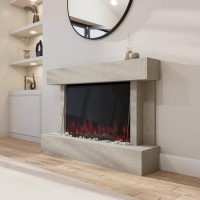 Stone Effect Freestanding 44 Inch Electric Fire with Logs and Pebbles - AmberGlo