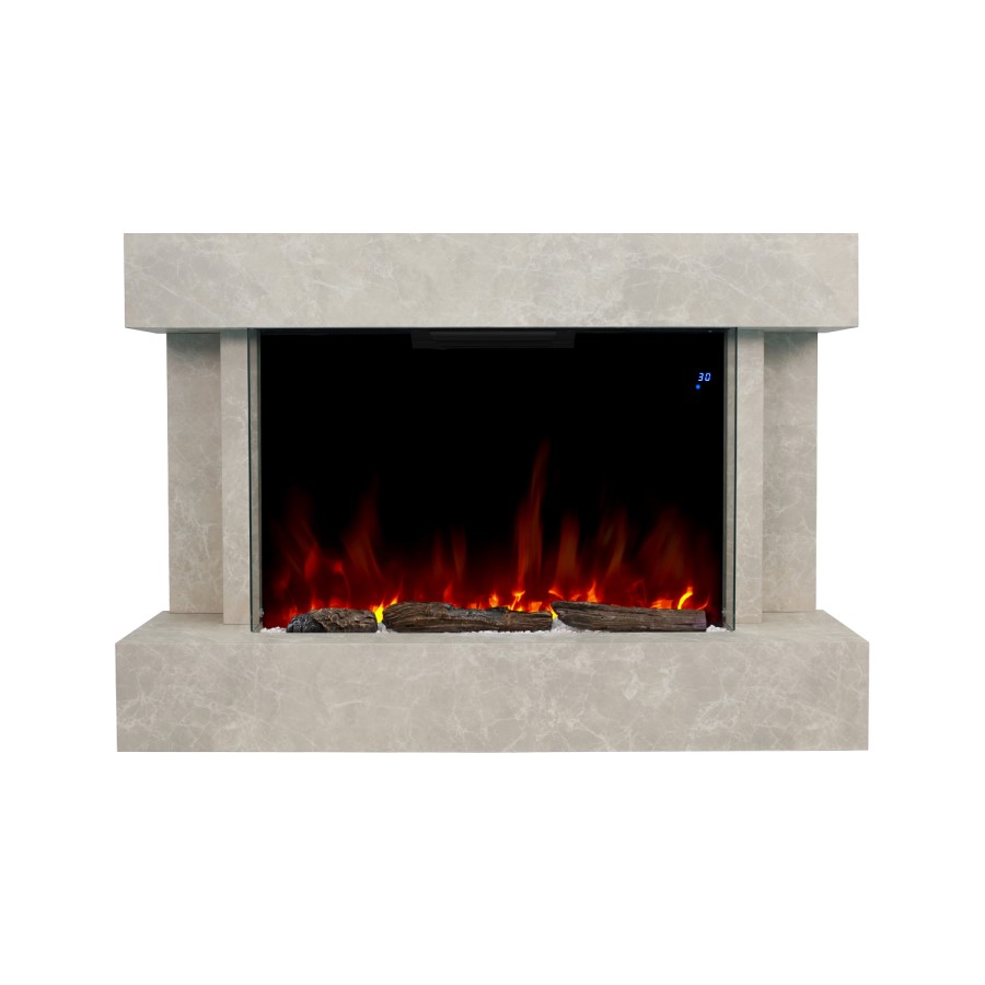 Stone Effect Freestanding 44 Inch Electric Fire with Logs and Pebbles - AmberGlo