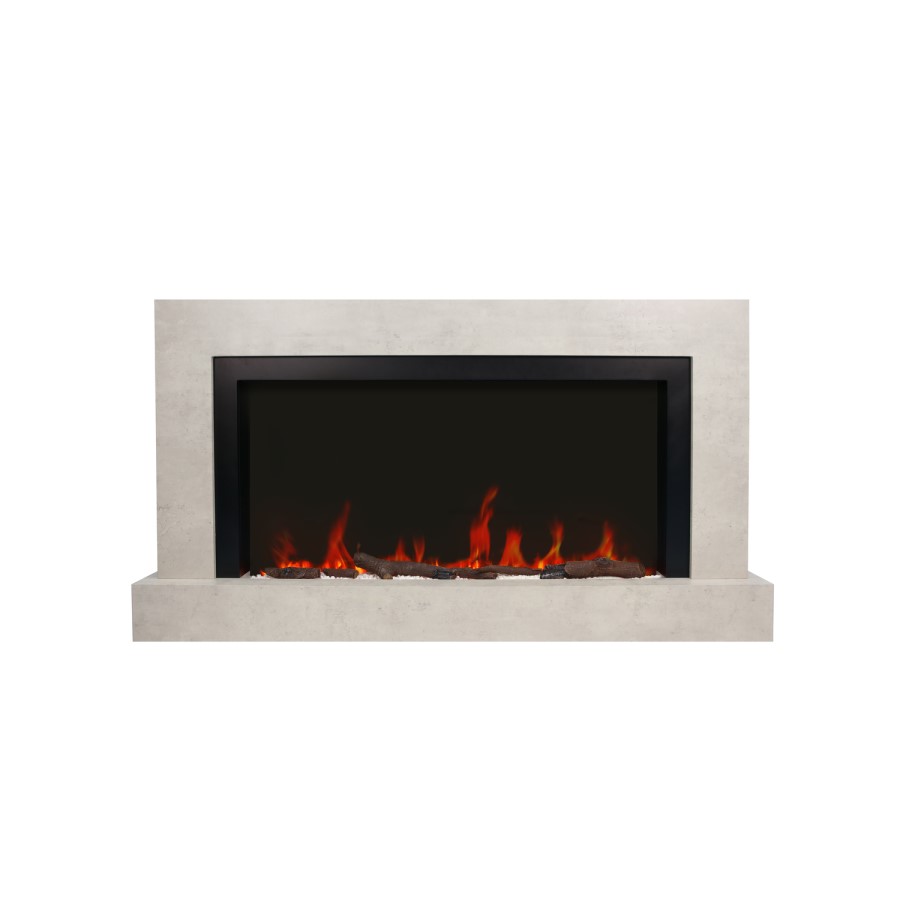Stone Effect Freestanding 62 Inch Electric Fireplace with Pebbles - AmberGlo