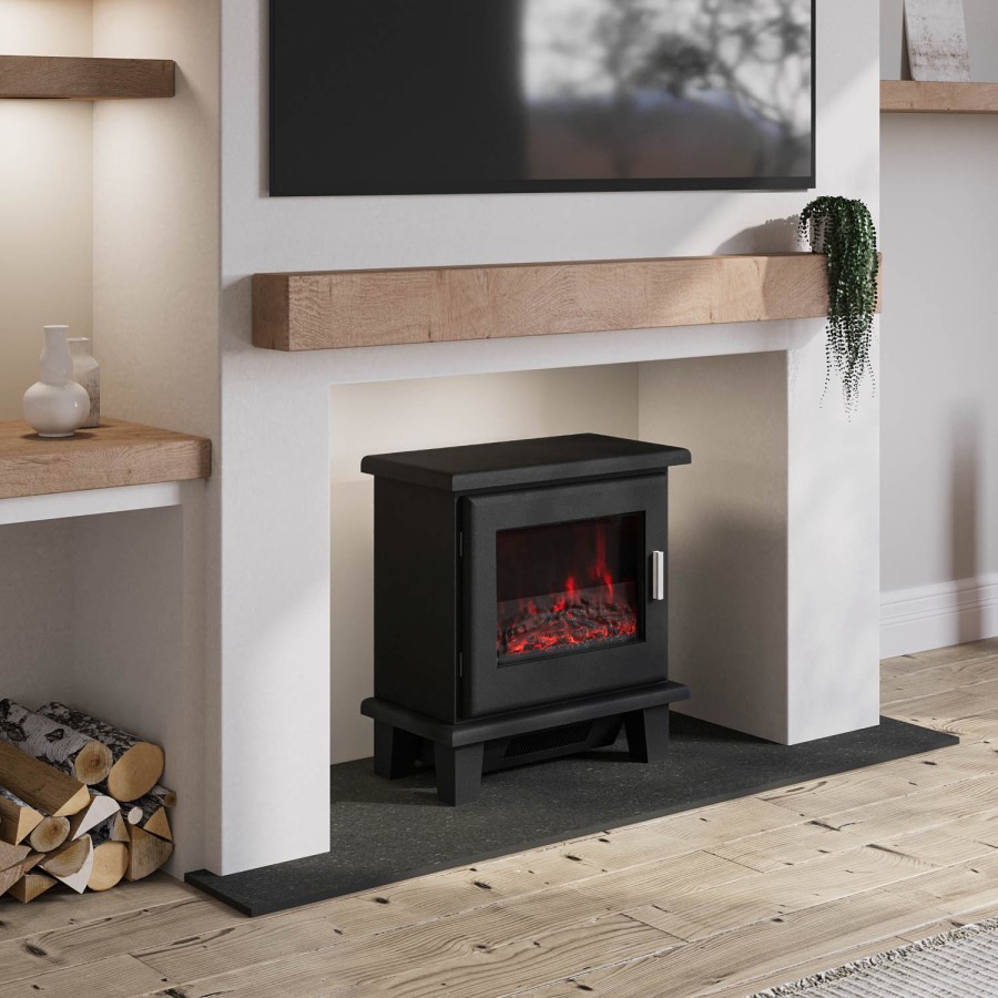 ONLY OPENED - Black Electric Stove with Chrome Handle - Amberglo