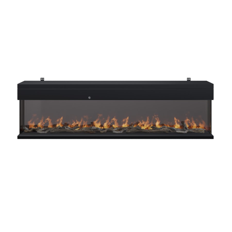 Black 3-Sided Inset Electric Media Wall Smart Fire Place - 70 Inch - AmberGlo