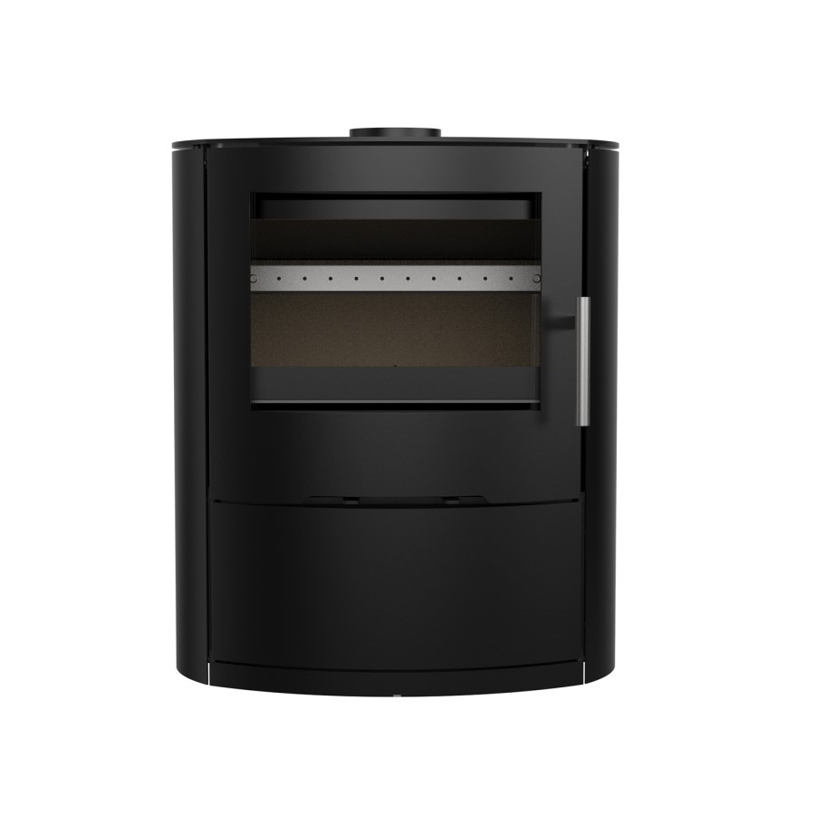 Round Cast Iron Log Burning Multi-Fuel Stove in Black - 6.9kW - AmberGlo