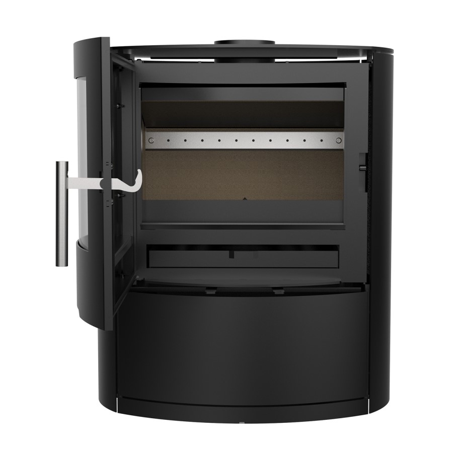 Round Cast Iron Log Burning Multi-Fuel Stove in Black - 6.9kW - AmberGlo