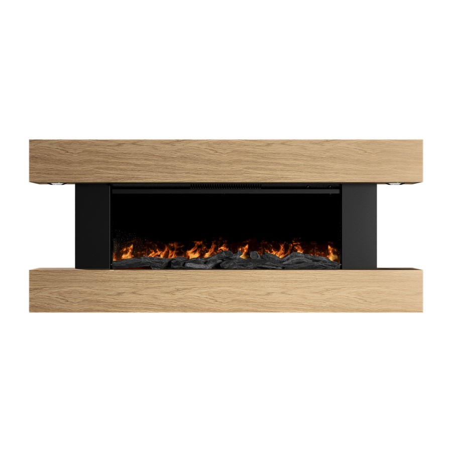 Oak Wall-Mounted Electric Smart Fire Place with Surround - 52 Inch - AmberGlo