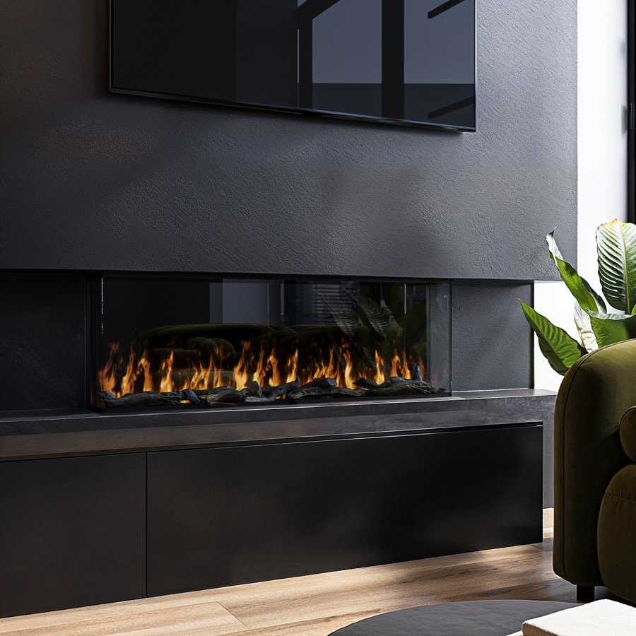 GRADE A3 - Black 3-Sided Inset Electric Media Wall Smart Fire Place - 40 Inch - AmberGlo