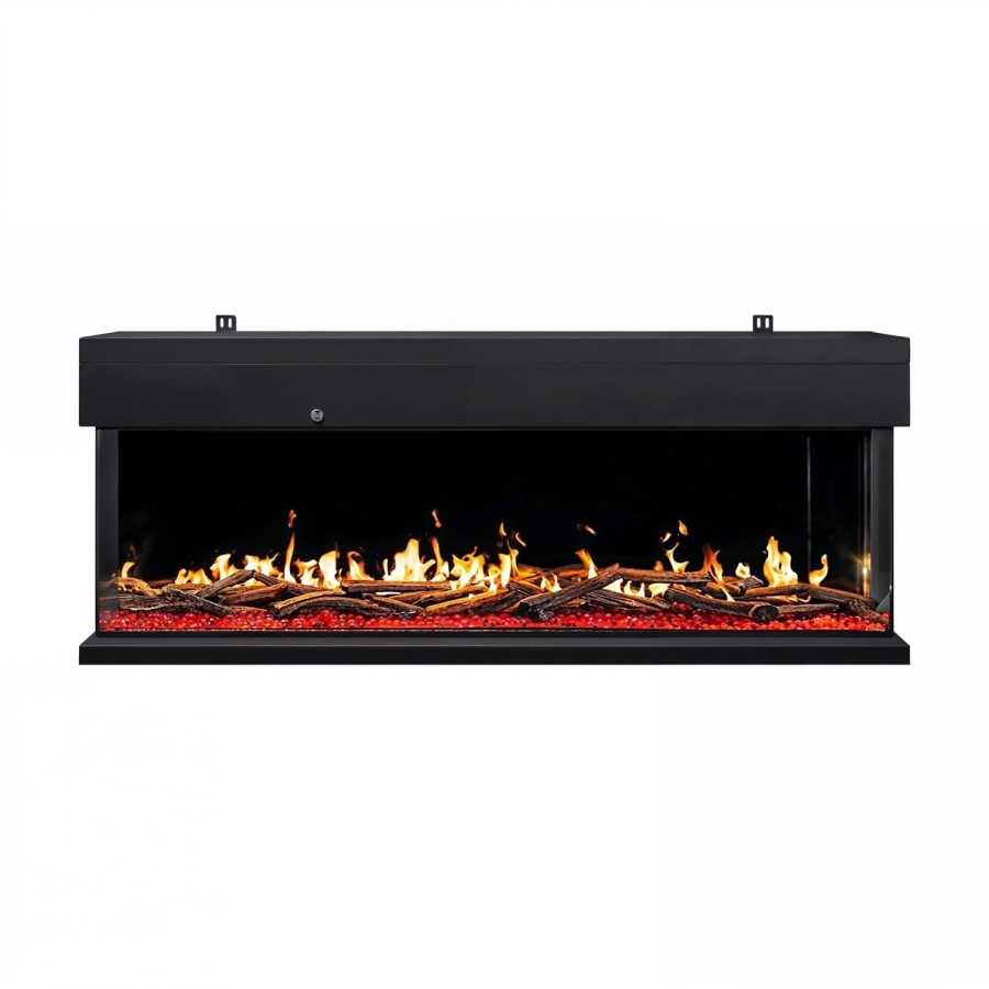 Premium Black 3-Sided Inset Electric Media Wall Fire Place with LCD Flame - 60 Inch - AmberGlo
