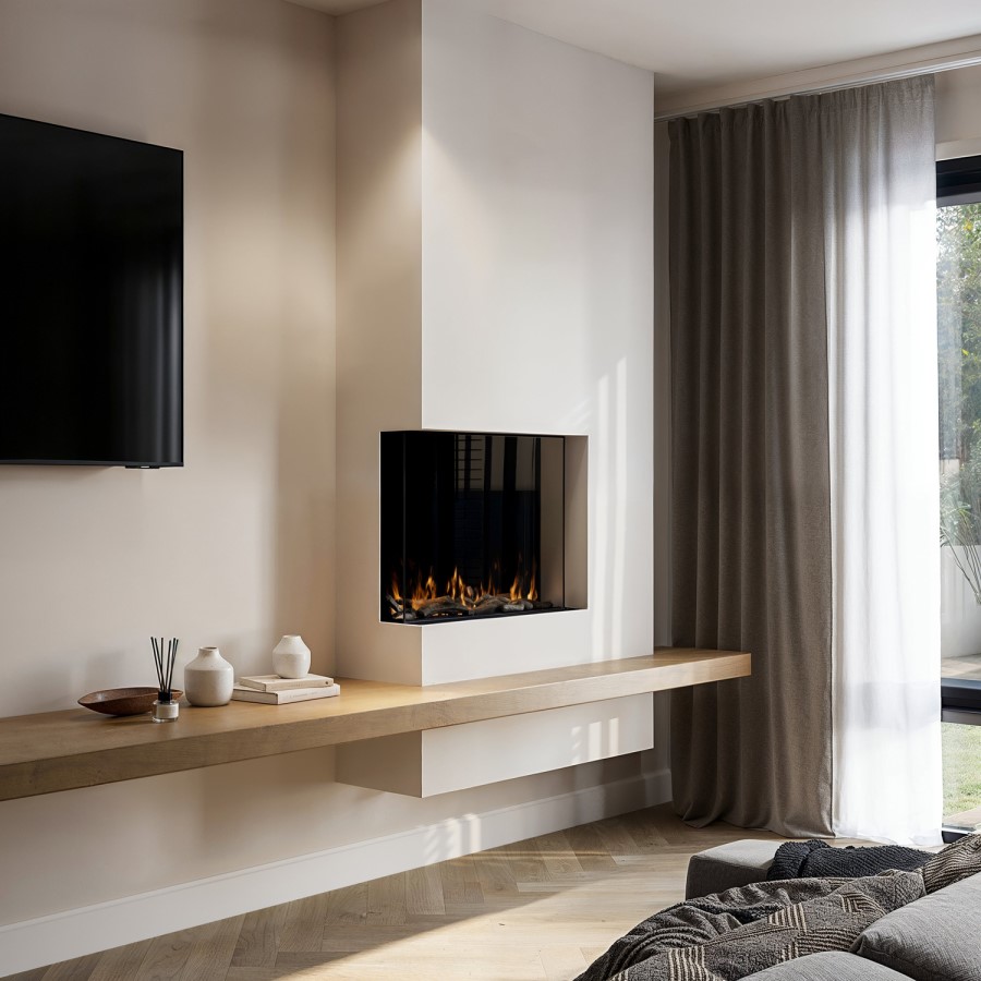 Black 3-Sided Inset Electric Media Wall Smart Fire Place - 30 Inch - AmberGlo