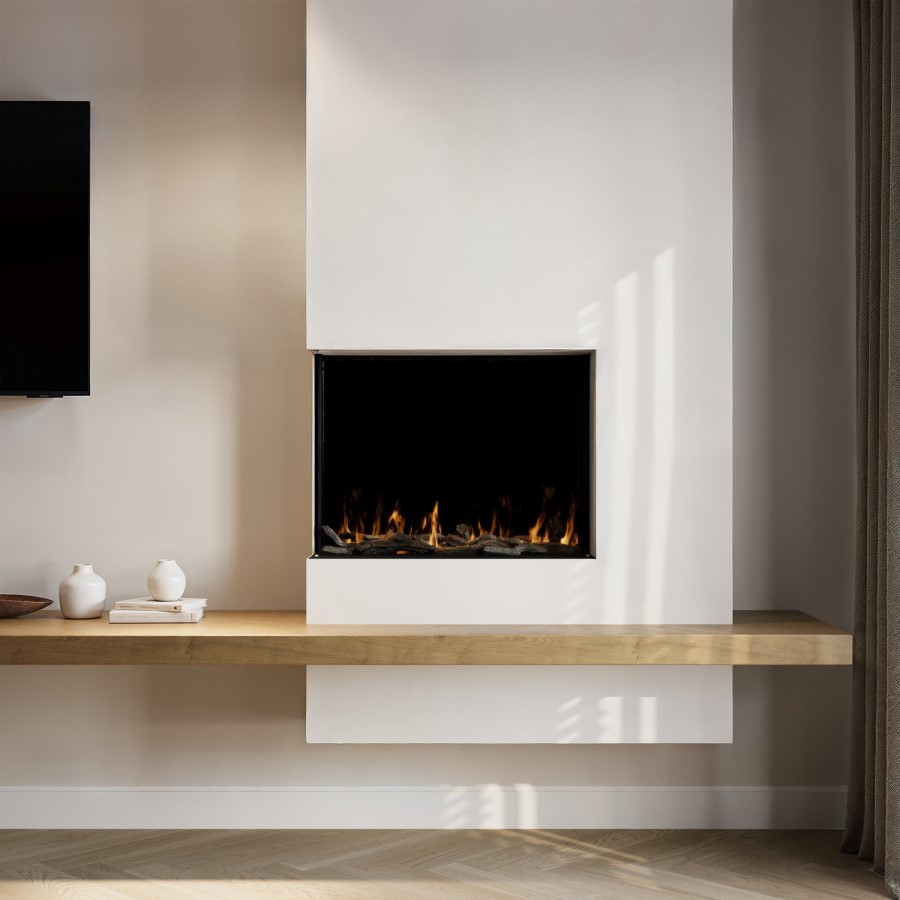 Black 3-Sided Inset Electric Media Wall Smart Fire Place - 30 Inch - AmberGlo