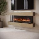 AGL085 Oak Media Wall Mounted 3-Sided Electric Fireplace with Logs - 55 inch - AmberGlo