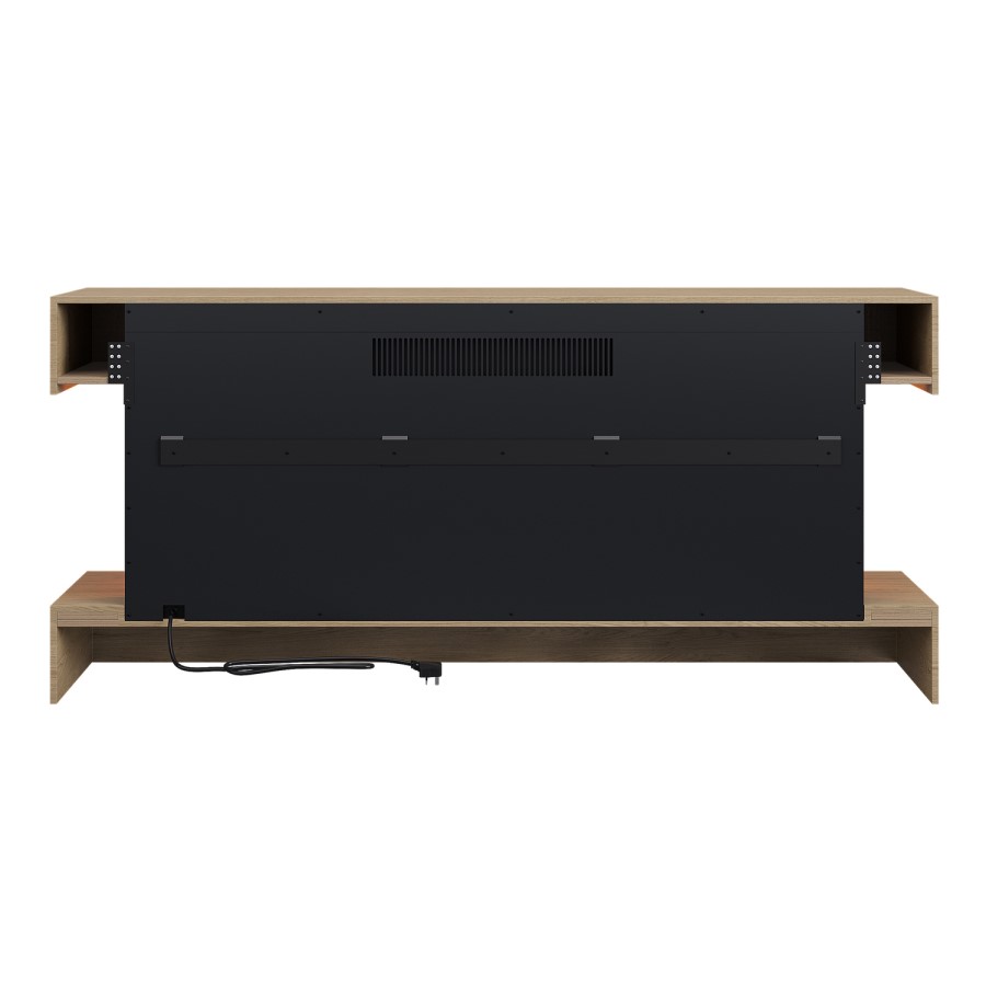 Oak Media Wall Mounted 3-Sided Electric Fireplace with Logs - 55 inch - AmberGlo