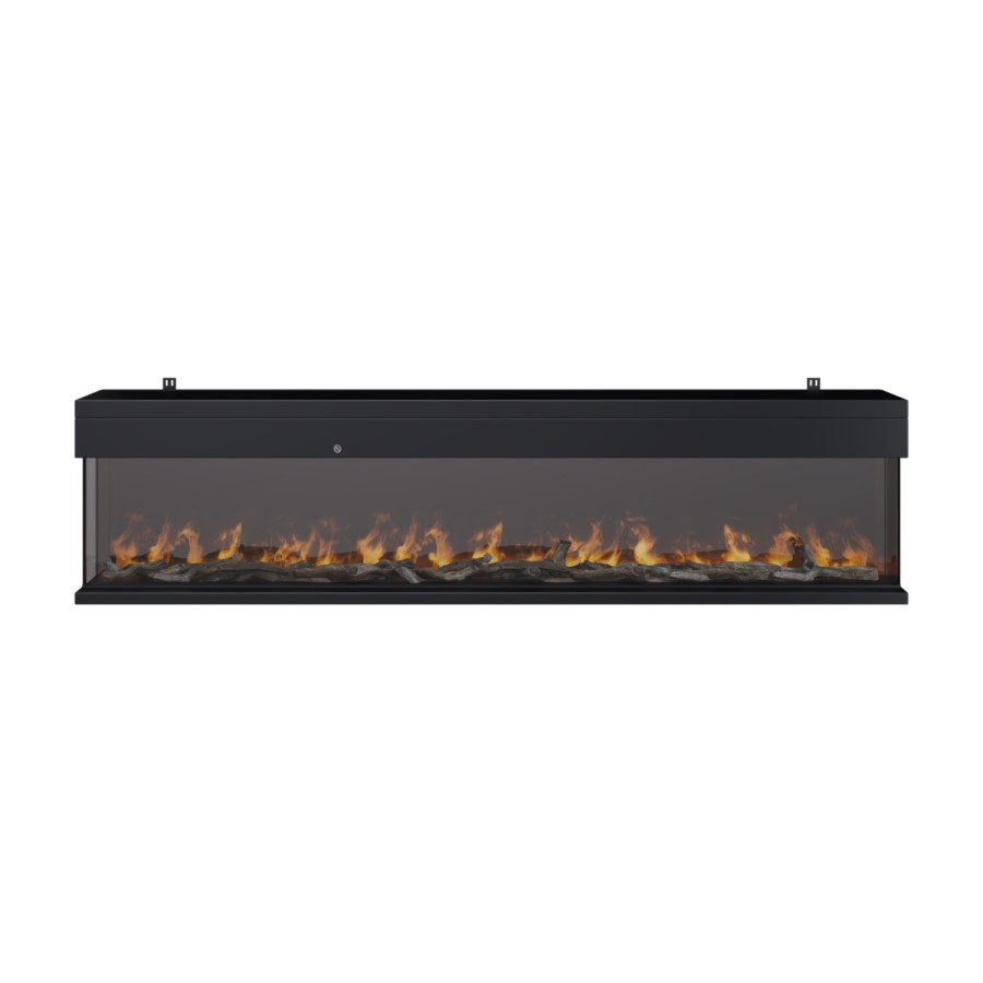 Black 3-Sided Inset Electric Media Wall Smart Fire Place - 80 Inch - AmberGlo