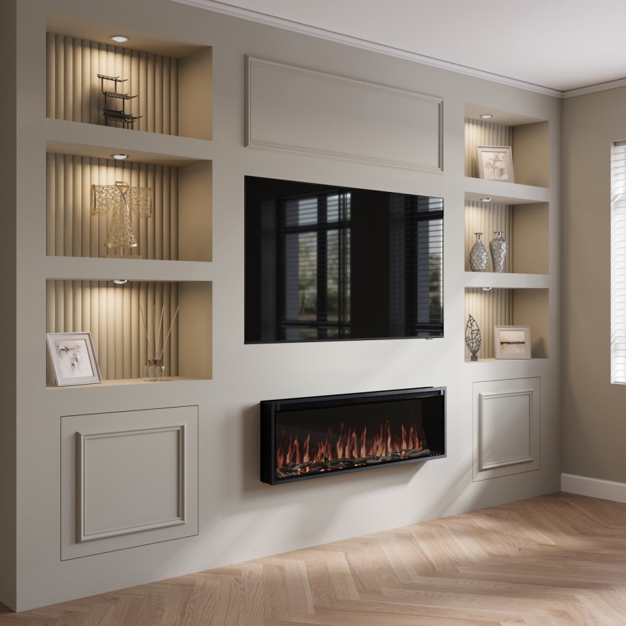 Black Slimline Inset Electric Media Wall Smart Fire Place - 50 Inch - AmberGlo