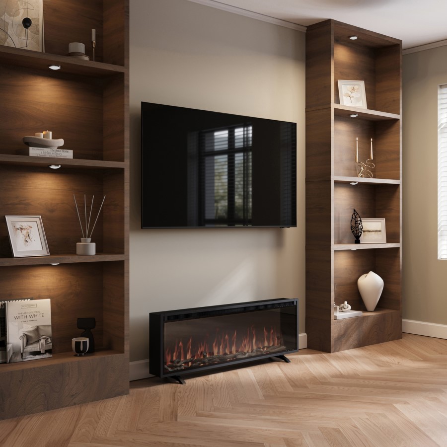 Black Slimline Inset Electric Media Wall Smart Fire Place - 50 Inch - AmberGlo