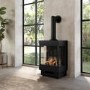 Small Electric Log Burner-Style Stove with Decorative Flue in Black - AmberGlo