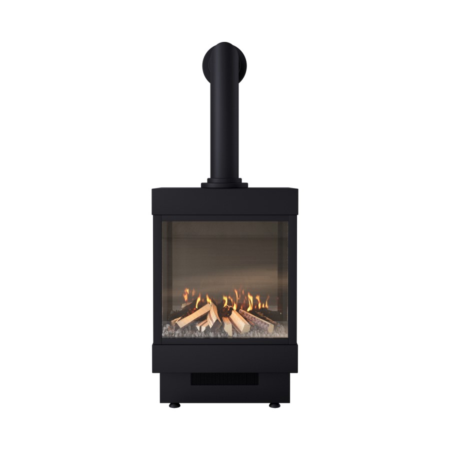Small Electric Log Burner-Style Stove with Decorative Flue in Black - AmberGlo
