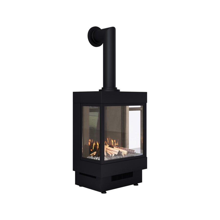 Small Electric Log Burner-Style Stove with Decorative Flue in Black - AmberGlo