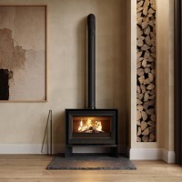 Freestanding 8.2kW Wide Log Burner Stove in Black - AmberGlo